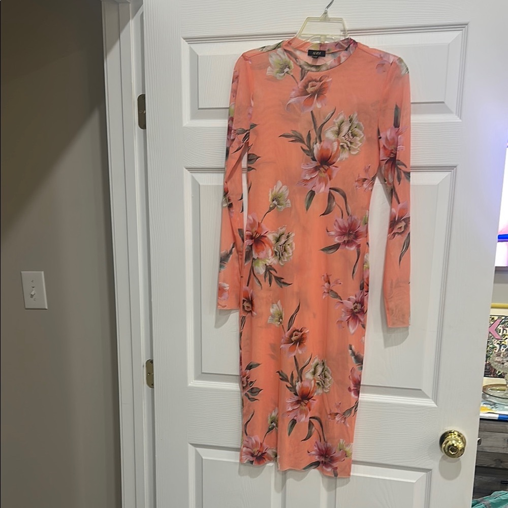 Floral Long Sleeve AFRM sheer bodycon dress